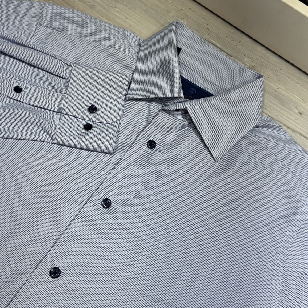 David Donahue Performance Twill Trim Fit Blue Dress Shirt Men's Size 15.5 34/35